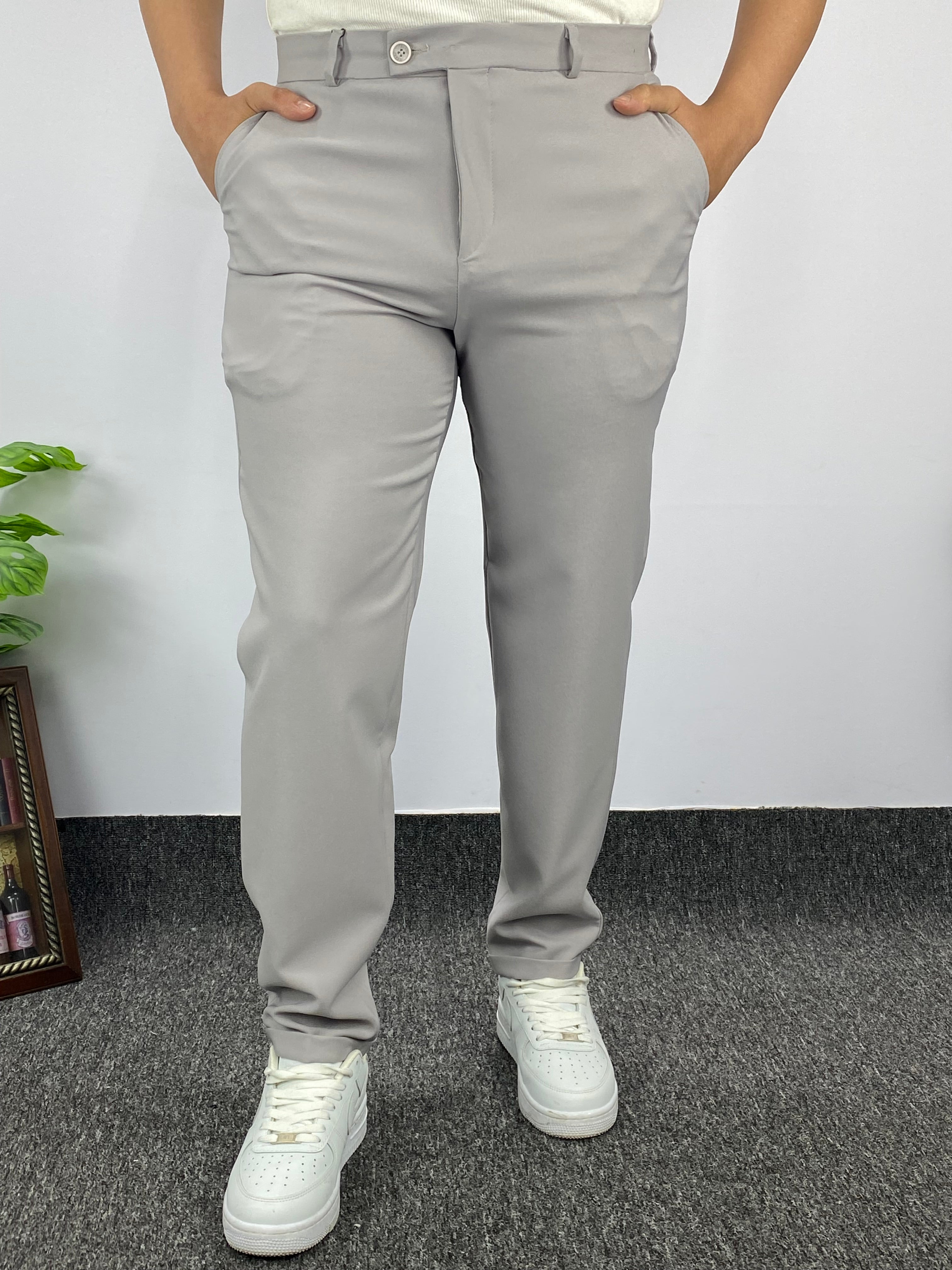 BOYALI GRİ DUBLE PAÇA DETAYLI KUMAŞ PANTOLON