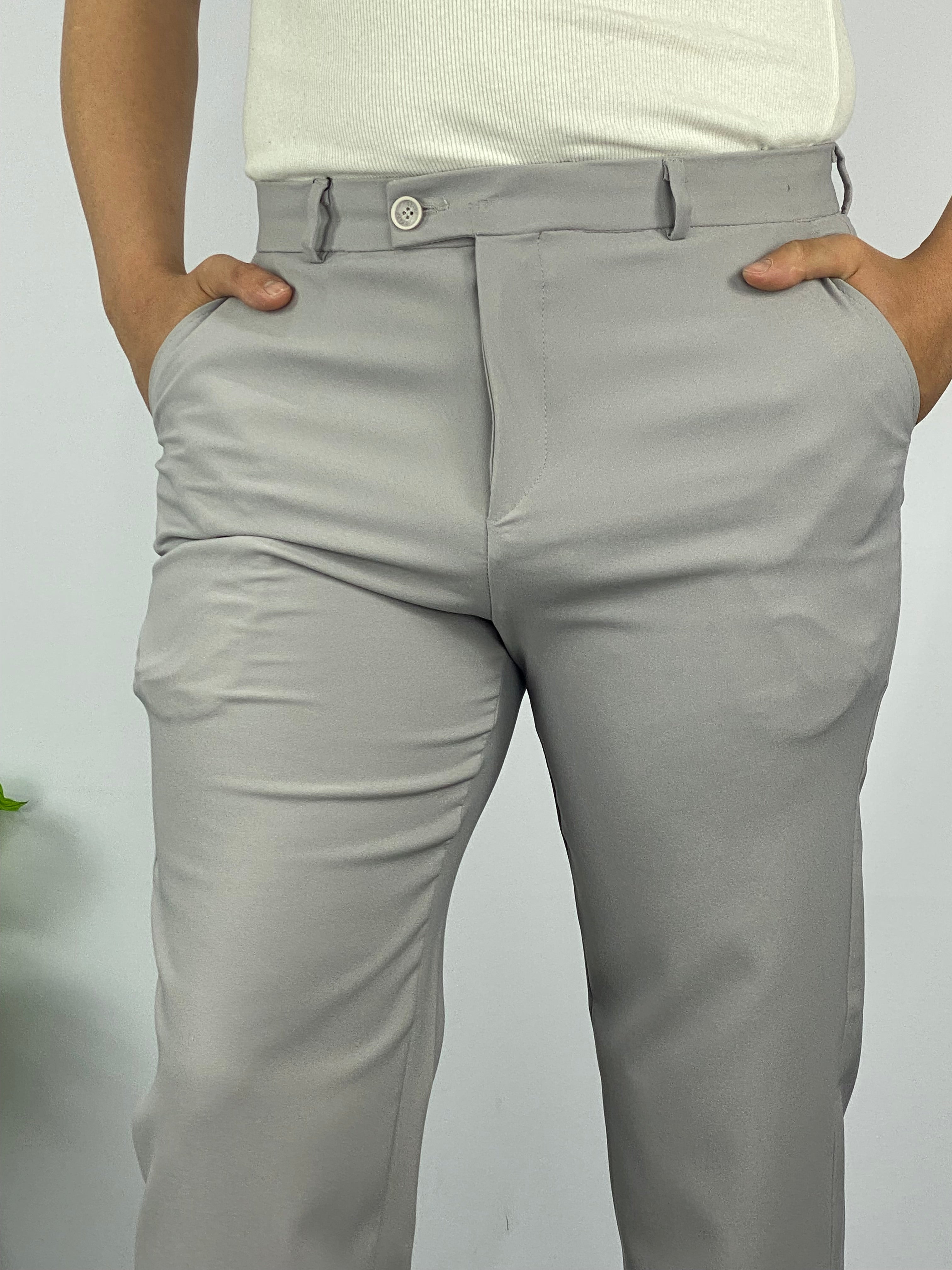 BOYALI GRİ DUBLE PAÇA DETAYLI KUMAŞ PANTOLON