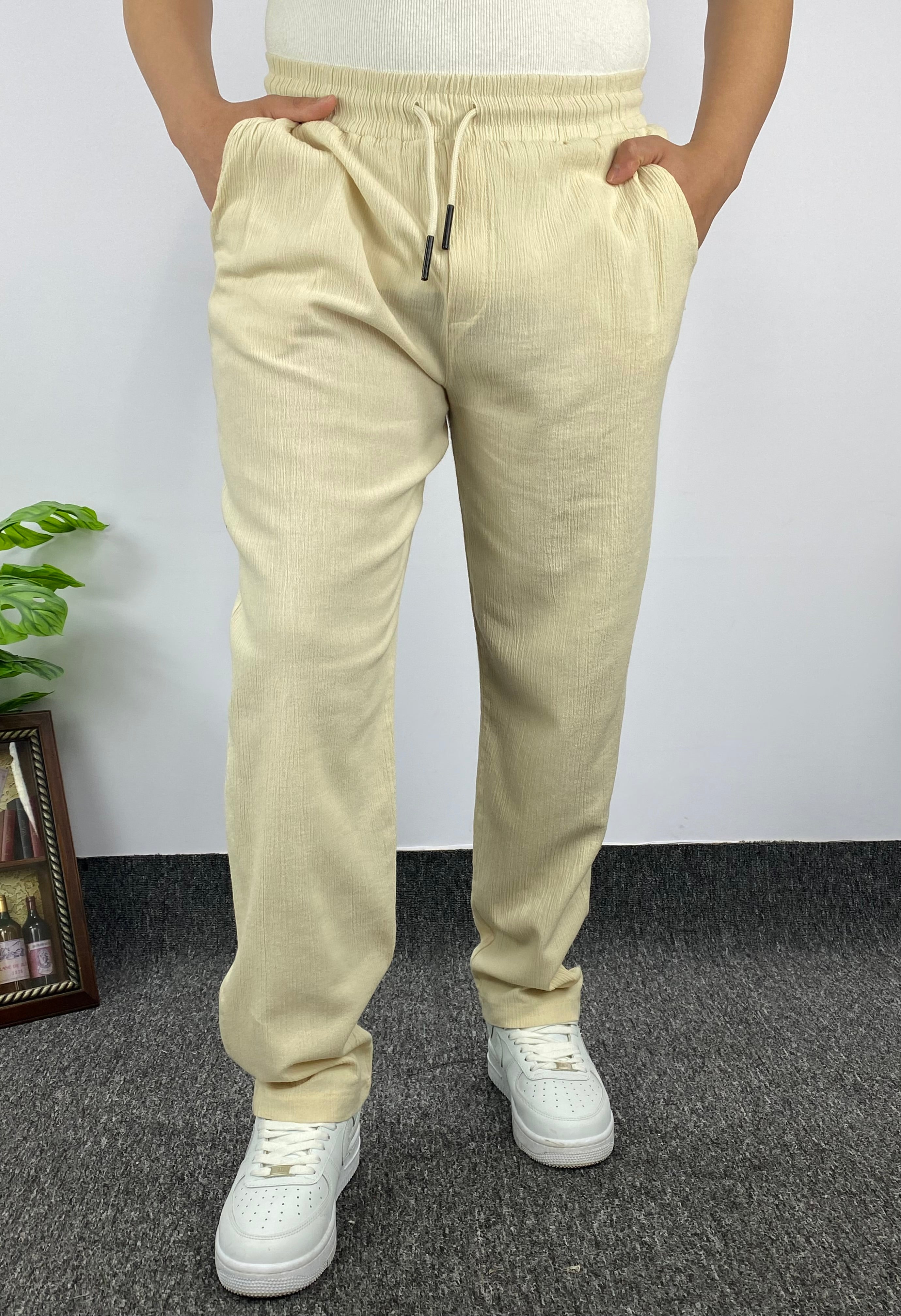 BEJ KRİNKIL KETEN PANTOLON