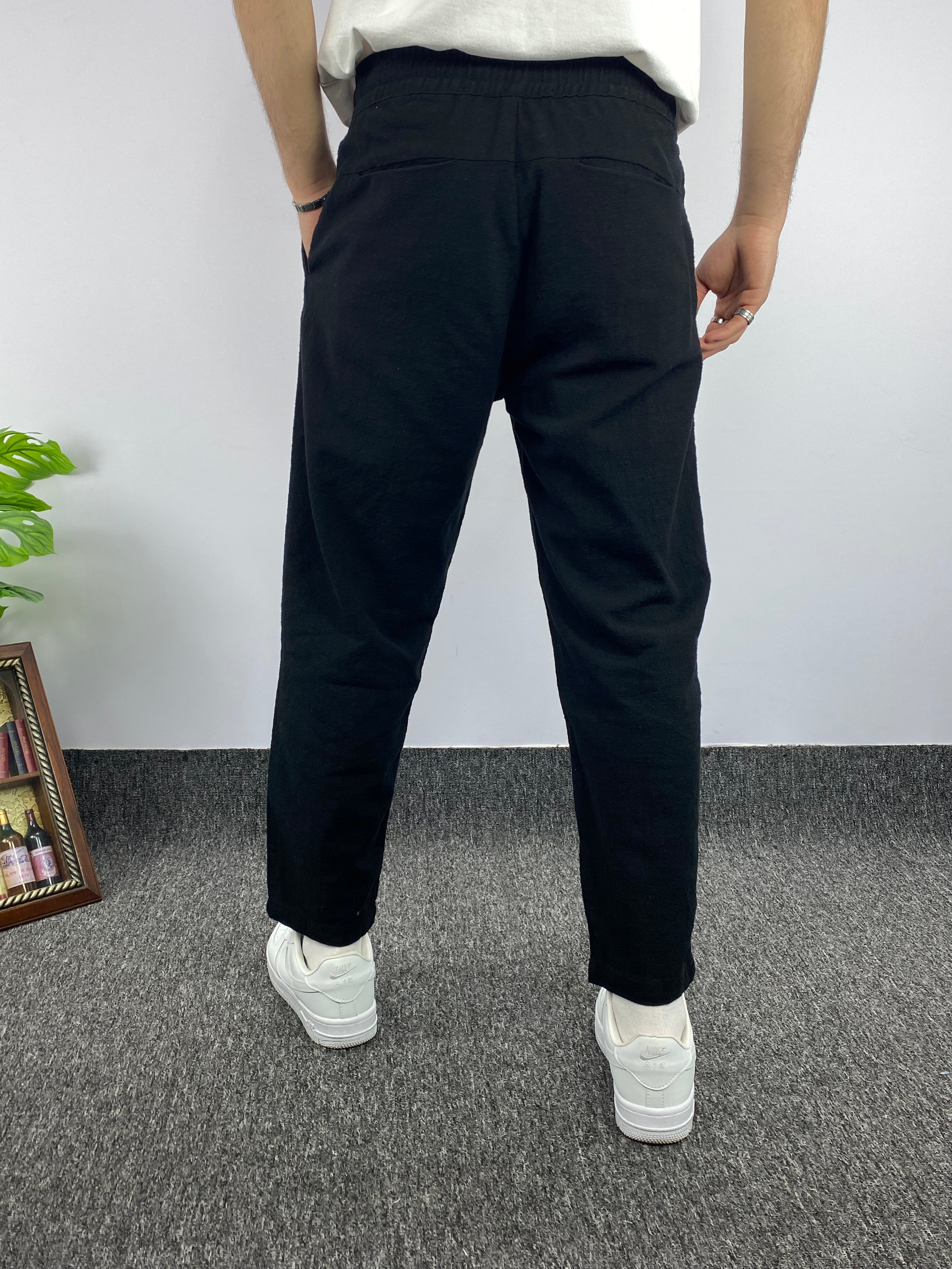 SİYAH CTH JOGGER HAM KETEN PANTOLON