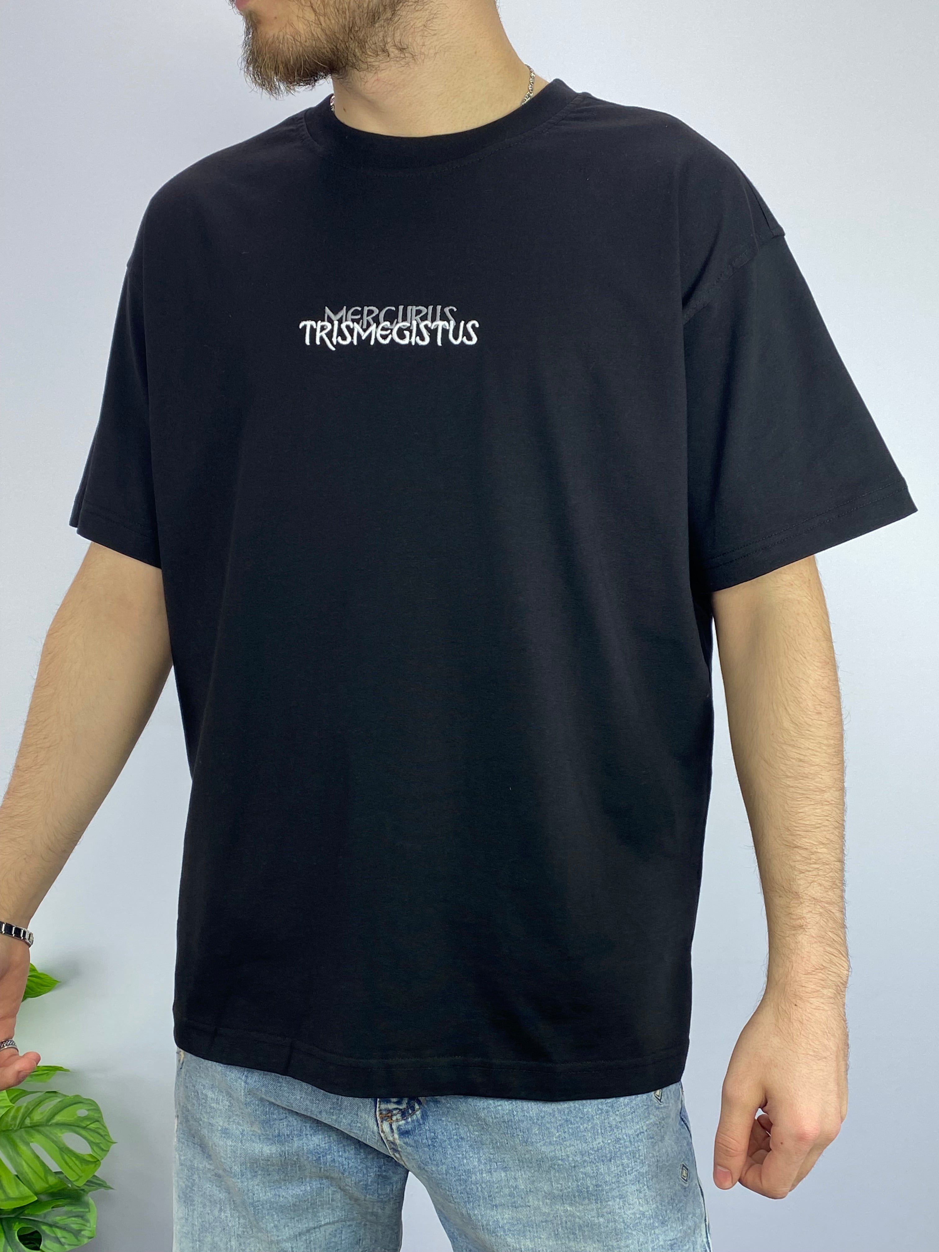 Siyah Nakışlı Baskılı Oversize T-Shirt