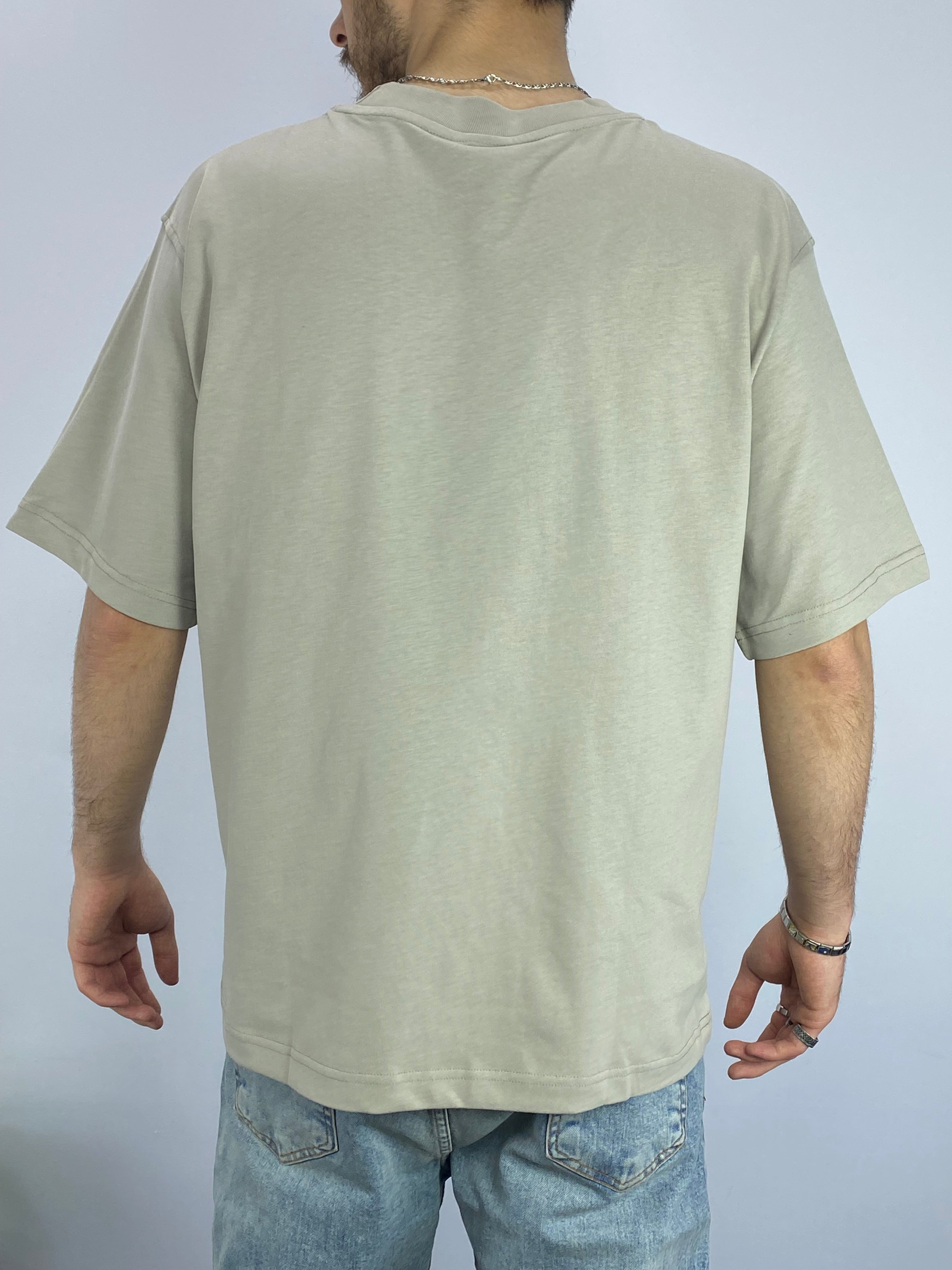 Taş Gri C Nakışlı Oversize T-Shirt