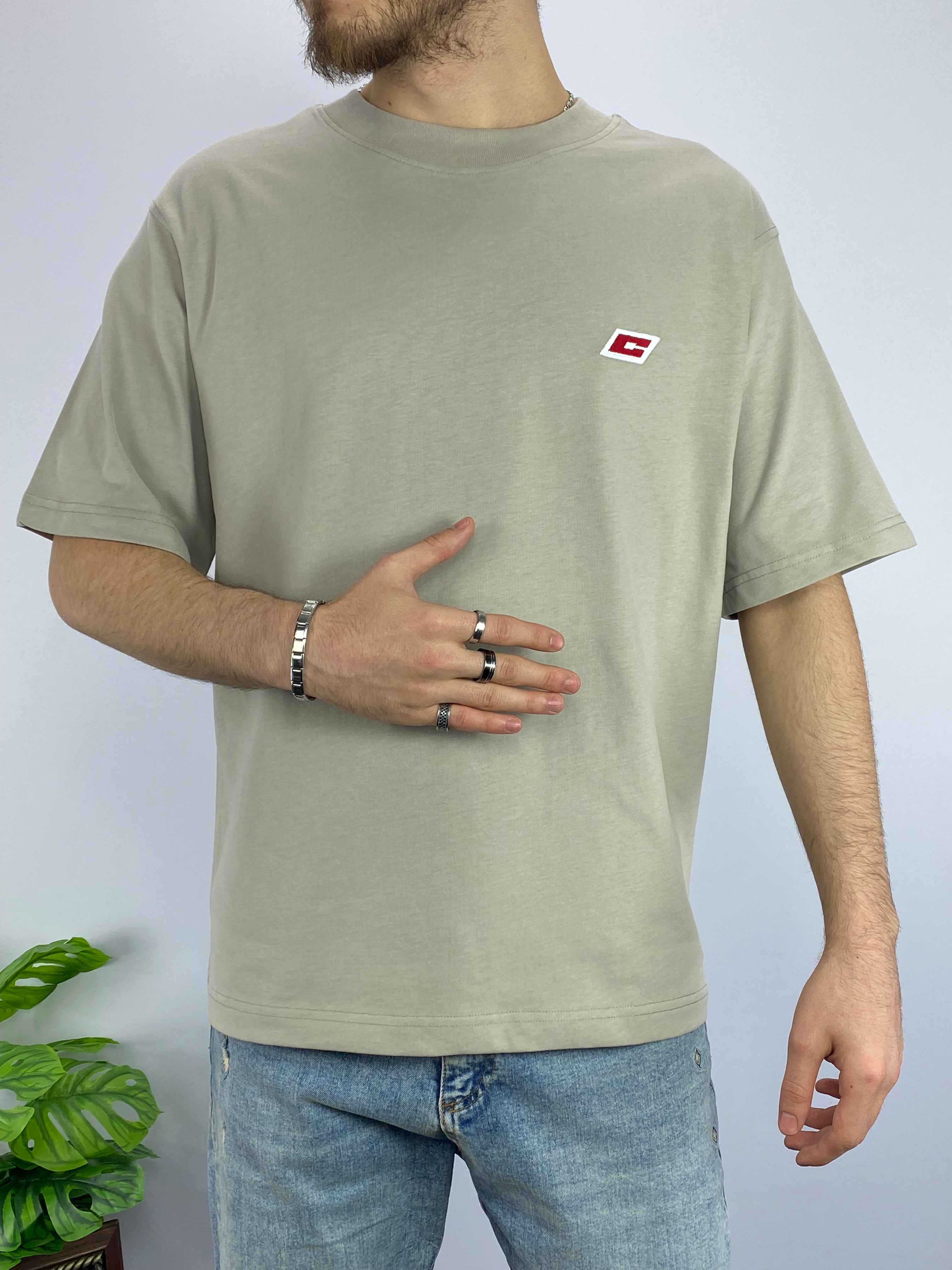 Taş Gri C Nakışlı Oversize T-Shirt