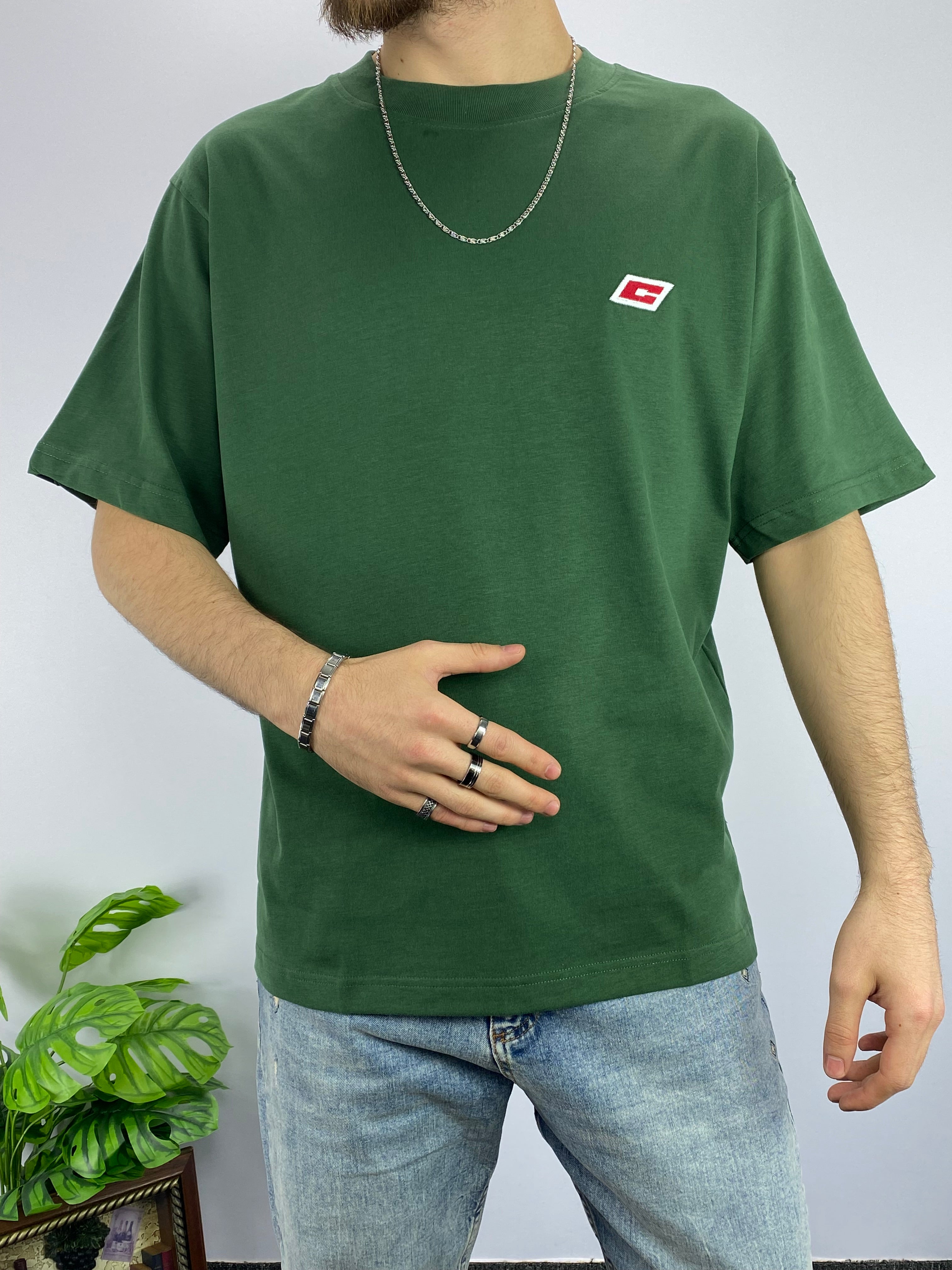 Yeşil C Nakışlı Oversize T-shirt